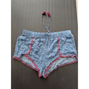 Ecote Pajama Short Bottom Woman Lace Trim Tassel Drawstring Flowers Size Small
